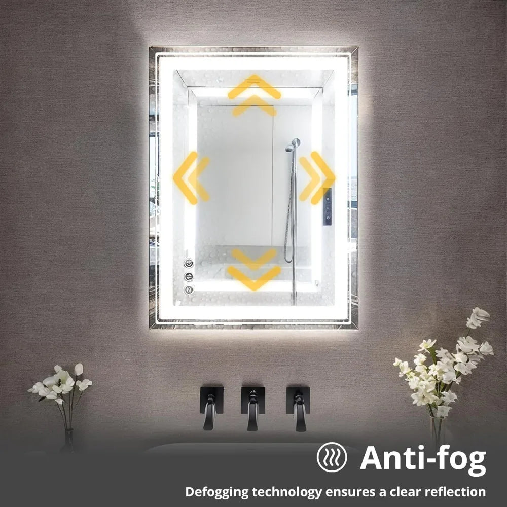 Bathroom Mirror with Lights 36x28 Inch Anti-Fog Shatter-Proof Wall-Mounted with Frontlet & Backlit Fixture Home Freight free