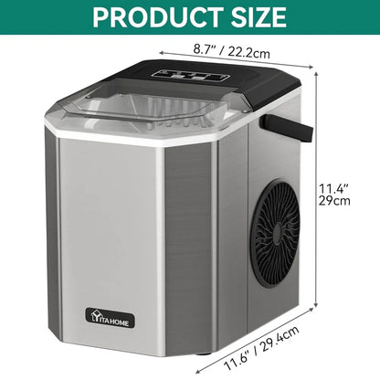 2 Way Water Inlet Commercial Ice Maker Machine 100LBS/24H, 33LBS Storage Bin with Stainless Steel Ice Scoop Ice Bucket