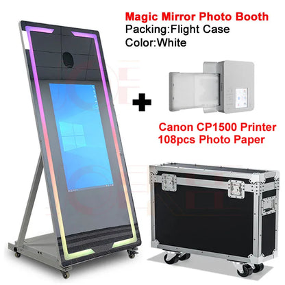 Portable Mirror Photo Booth Selfie Machine 32in Touch Screen Built-in Mini PC 65 inch Magic Mirror Photo Booth for Partys Events