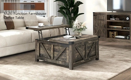 Lift Top Coffee Table with Storage, Wood Square Center Table with Charging Station&USB Ports,Living Room Central Table