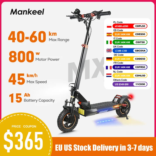 Mankeel MX-14 800W Electric Scooter for Adults 28MPH 48V 15AH Folding Commute Off Road Electric Scooter 37 Miles Range E-Scooter