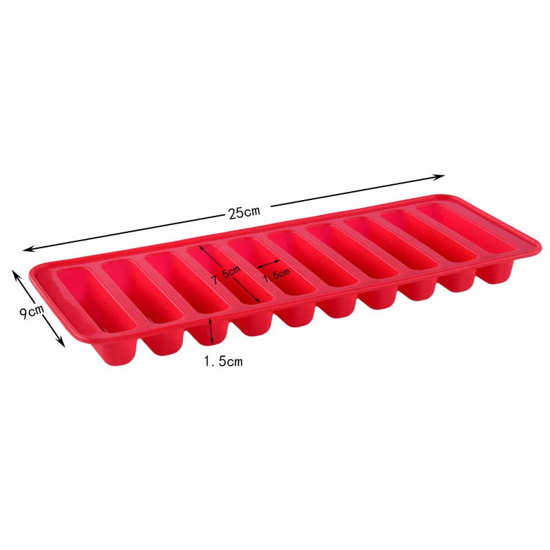 10 Grids Long Stick Ice Tray Non-Stick Easy Release Push Popsicle Out Cylinder Silicone Ice Cube Mould Tray Jelly Chocolate Mold