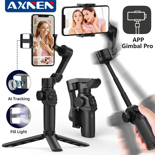 3-Axis Gimbal Stabilizer for Smartphone, Built-In Extension Rod,Portable and Foldable, for iPhone Android Phone Vlog Live Video