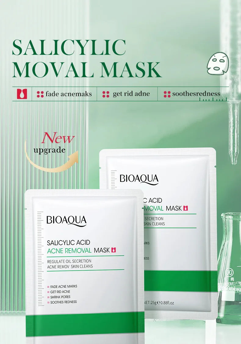 10pcs BIOAQUA Salicylic Acid Acne Removing facial mask Acne Treatment Moisturizing Brightening skincare Face Mask Skin Care