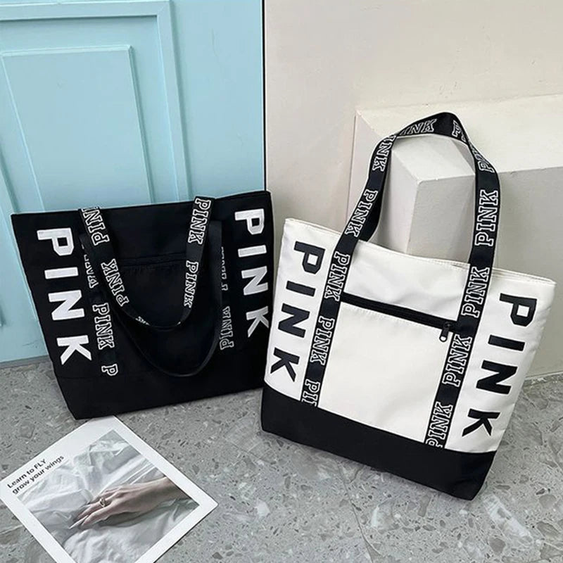 2024 New Korean Fashion Shoulder Bag Trend Letter Bag Printed Bag Color Contrast Letter Strap Handbags Large Capacity Tote