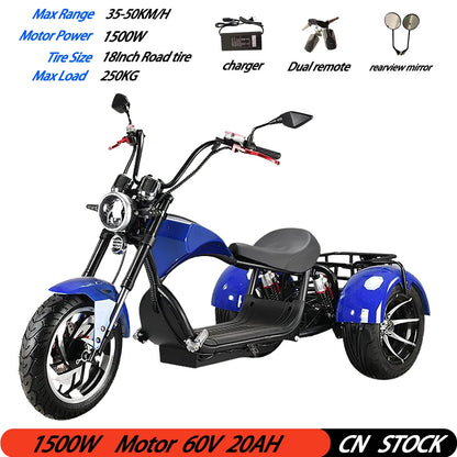 Adult Electric 3 Wheel Scooter 2000W Motor Max Speed 35-45KM/H Max Load 250KG 18 Inch Off road Fat Tire Electric Scooter