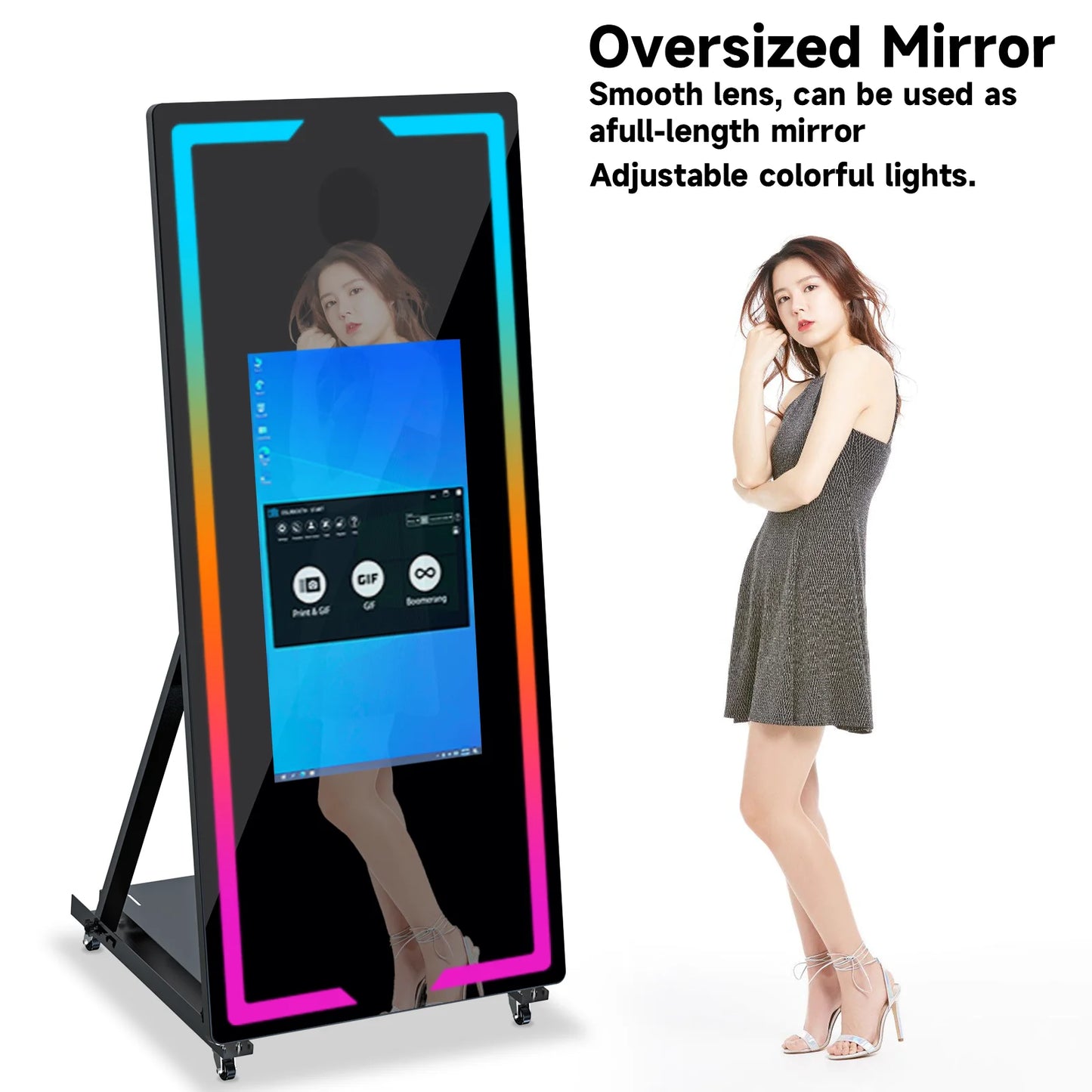 40 65in Touch Screen Magic Mirror Photo Booth Machine With mini PCPortable Selfie Mirror Photo Booth Kiosk For Parties Events