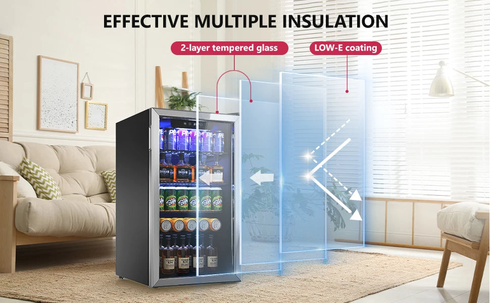 Beverage Refrigerator Cooler - 126 Can Mini Fridge with Glass Door Freestanding for Soda Beer or Wine, Beverage Cooler for Home,