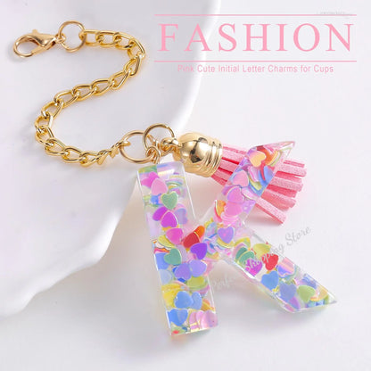 1 PCS Letter Charm for Stanley Cup Accessories Cute Initial Keychain Handle Charm for Stanley Tumbler for Women Girls 물병