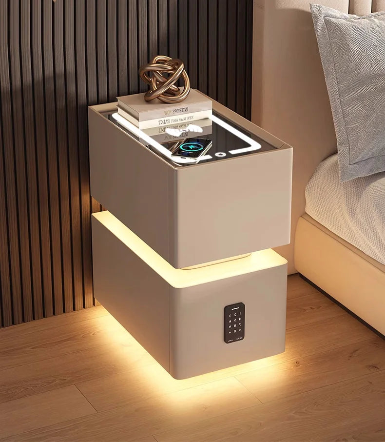 Creative 25cm Smart Bedside Table with Sensor Light Nordic Style Storage Cabinet Bedroom Nightstand with Wireless Charging