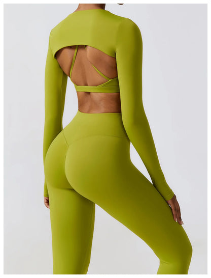 Sportswear Yoga Set Women's Workout Clothes Athletic Wear Sports Gym Legging Seamless Fitness Bra Crop Top Long Sleeve Yoga Suit