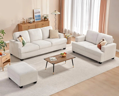 Sofa, Modern Couches with Storage Ottomans,Loveseat Comfy Couches for Living Room, Bedroom and Office (Chenille, Beige)