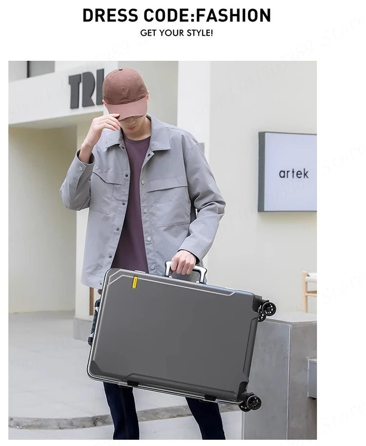 High Quality Suitcase Zipper Travel Bag with Wheels Trolley Case Password Lock Carrry-on Luggage Aluminum Frame 20 24 28 Inch