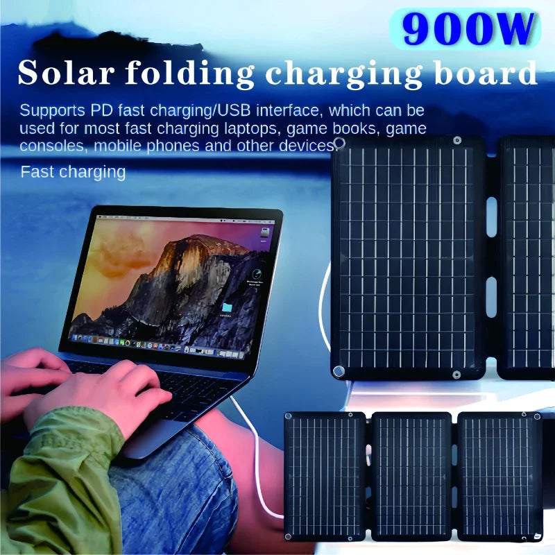 900W Folding -Solar Panel Portable Bag USB Output Solar Charger Outdoor Power Business Trip Hiking Camping Phone Power Generator