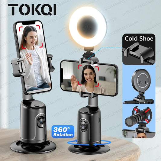 360 Rotation Gimbal Stabilizer for Smartphone,Cold Shoe Wireless Bluetooth AI Tripod,Desktop Follow Focus Gimbal for Tiktok