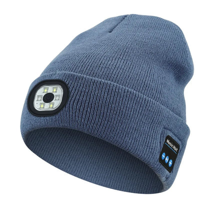 Bluetooth LED Light Woolen Hat Removable Rechargeable Music Warm Beanie With Button Battery Warning Light