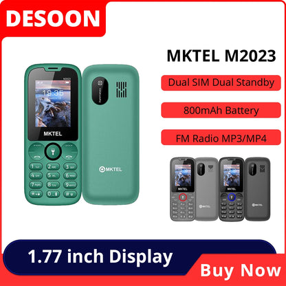 MKTEL M2023 Feature Phone with 1.77inch Display 800mAh Battery Dual SIM FM Radio Flashlight 0.08Mega Camera Senior Phone