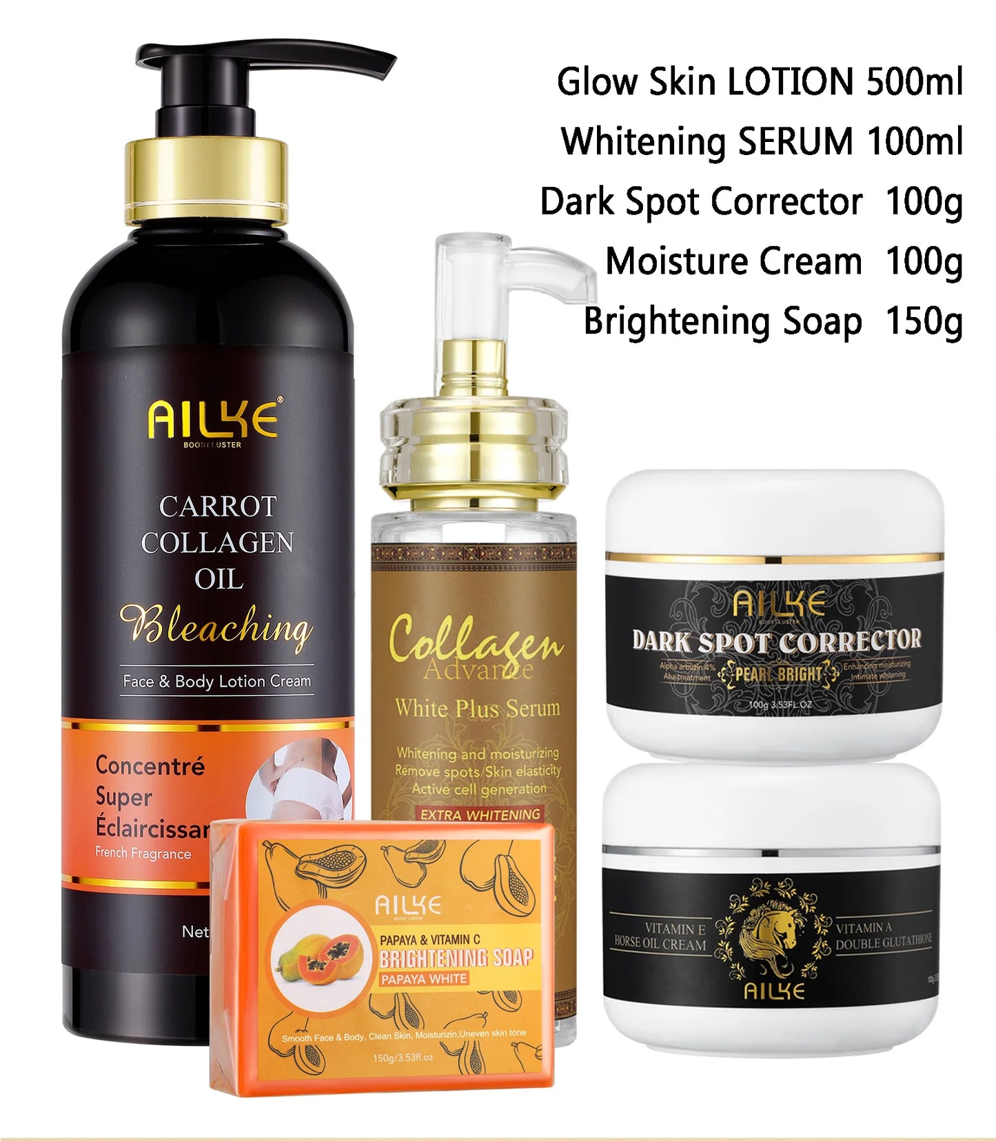 AILKE Collagen Women Skin Care, Moisturizing, Smoothing, Whitening, Youther, Removing Freckle & Spot, Skin Glowing 5 In 1 Kit