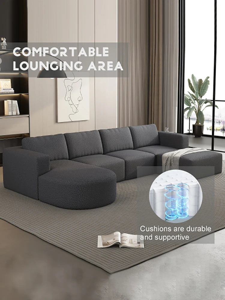 Compressed sponge Modular Sectional Sofa Sleeper Couch with Chaise and Ottoman,Convertible U Shaped Modular Sofa Set.Dark Grey