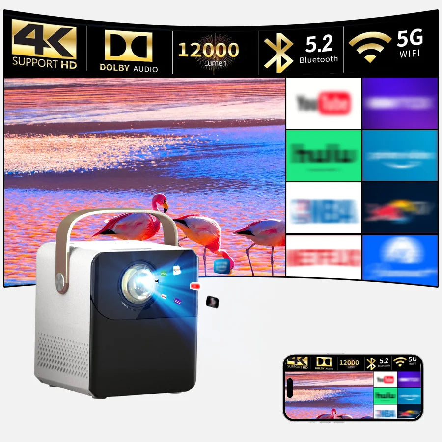 4K HD Android Smart Projector Dual band 5G WiFi Connection for Massive Resources on Mobile Phones Portable Projector for Cinemas