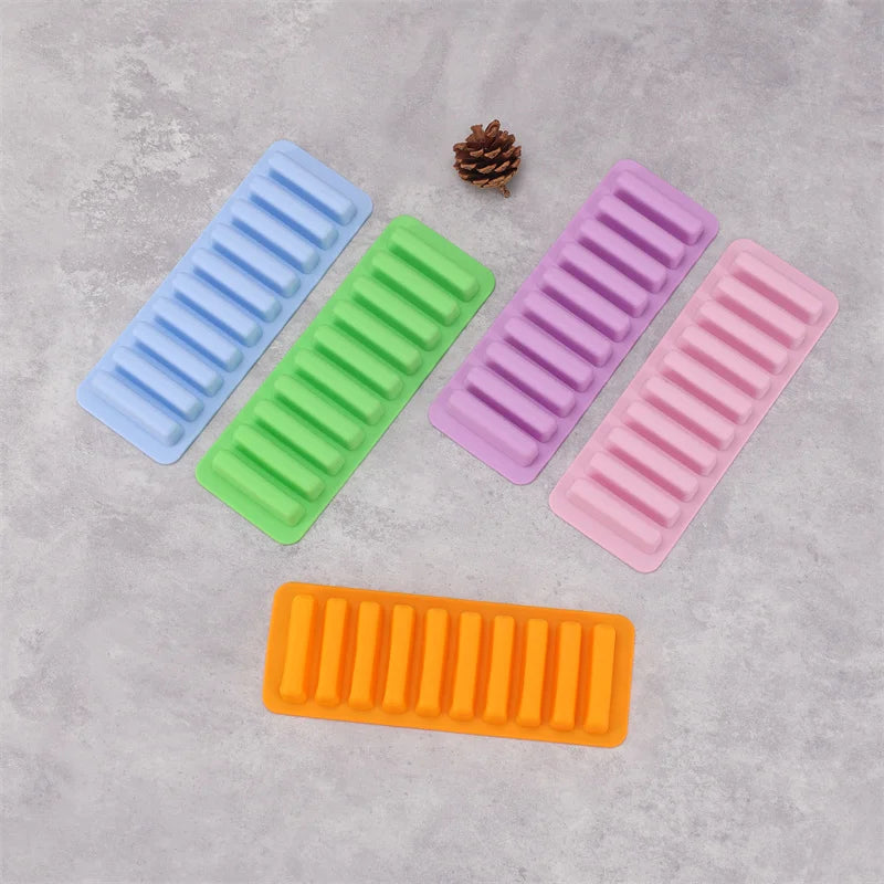 10 Grids Long Stick Ice Tray Non-Stick Easy Release Push Popsicle Out Cylinder Silicone Ice Cube Mould Tray Jelly Chocolate Mold