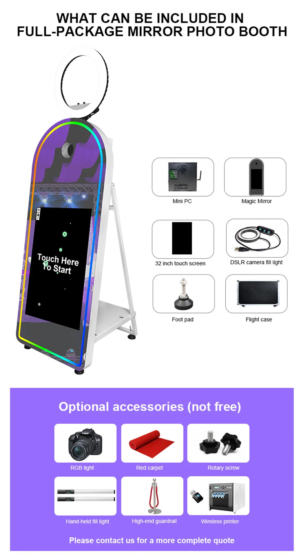 DSLR Photo Booth 32" Selfie Touch Screen Machine Magic Mirror Photo Booth for Party Wedding Events Christmas With Flight Case