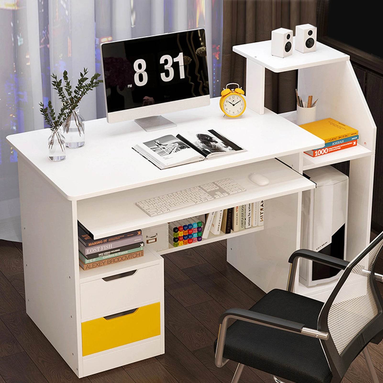 Room Desk Study White Multipurpose Home Office Computer Writing Desk Furniture Table Desks Reading Gaming Desktop Bedroom Wood - MarvelouStoree