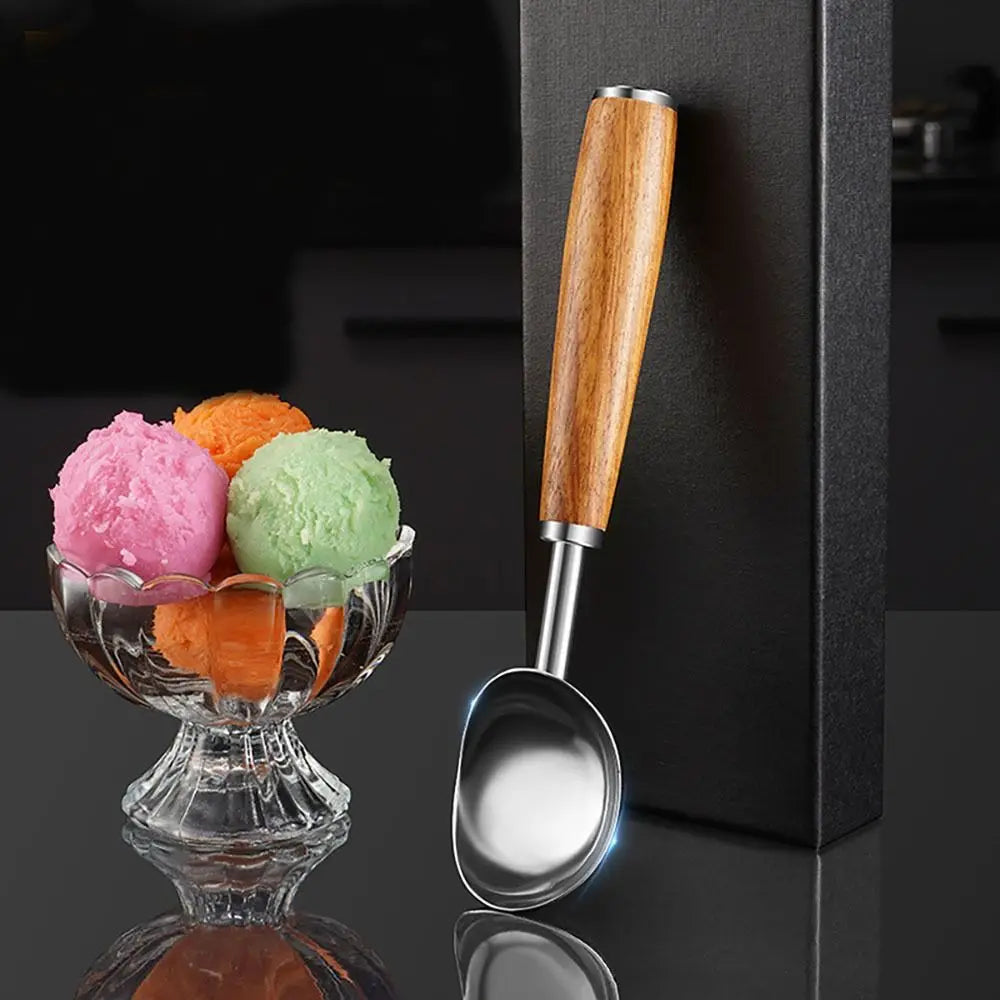 Stainless Steel Dessert Spoon Wooden Handle High Quality Material Digging Ladle Easy To Clean Kitchen Tools Ice Cream Spoon