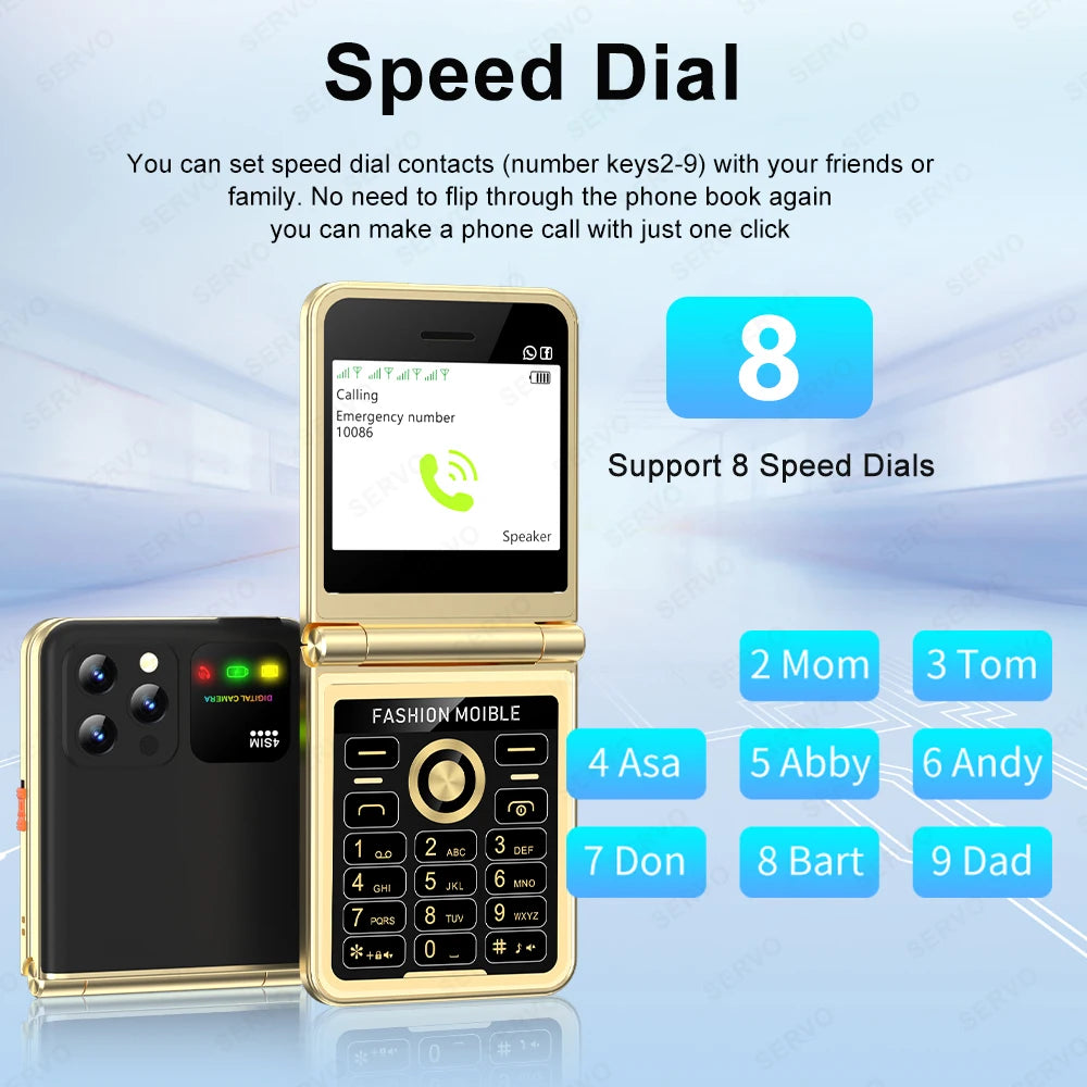 SERVO P20 4 SIM Card Flip Mobile Phone GSM Speed Dial Bluetooth 2.4'' Screen Magic Voice LED Flashlight Unlocked Fold Cellphone