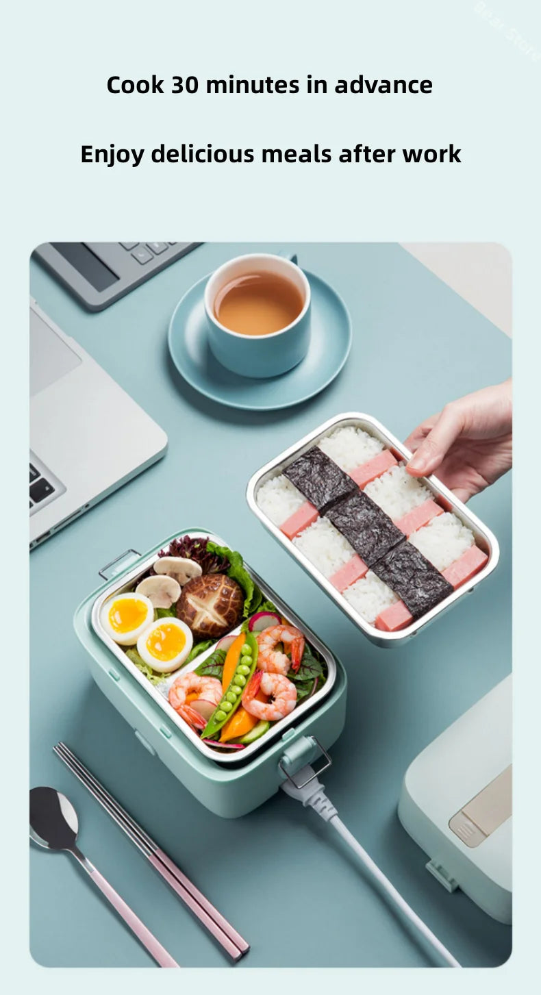 Bear Double-layer Electric Heating Lunch Box Portable Small Bento Heat Food Quickly Steamed Rice Cooked Vegetables Working Meal