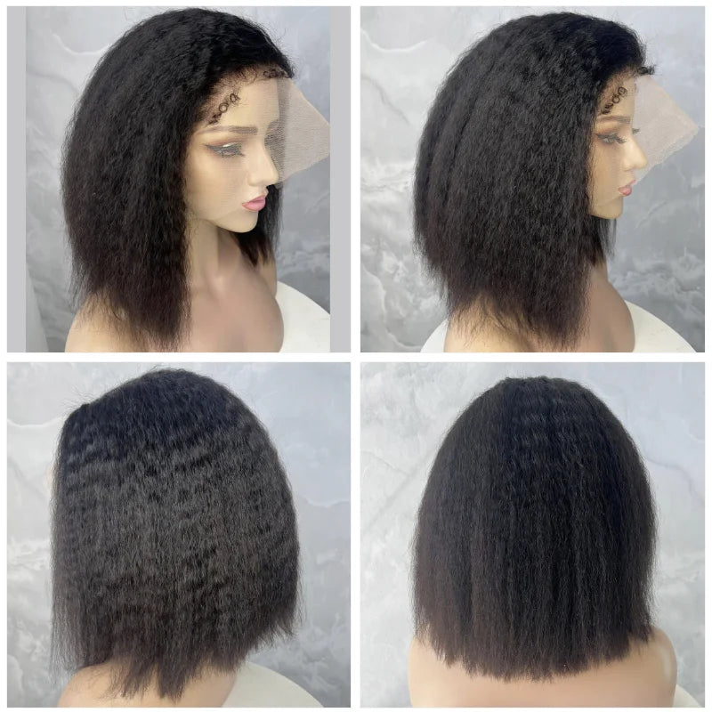 Short Kinky Straight Edged Curly Bob Wig 13x4 Lace Front Wigs 220 Density Short Bob Wig 100% Human Hair Lace Frontal Wigs