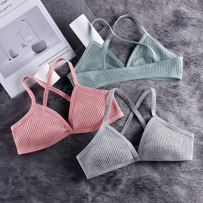 Comfort lingerie Cotton Bras For Women Thin Style Unlined Bralette Sexy Deep V Triangle Cup Cross Beauty Back Bra бюстгальтер