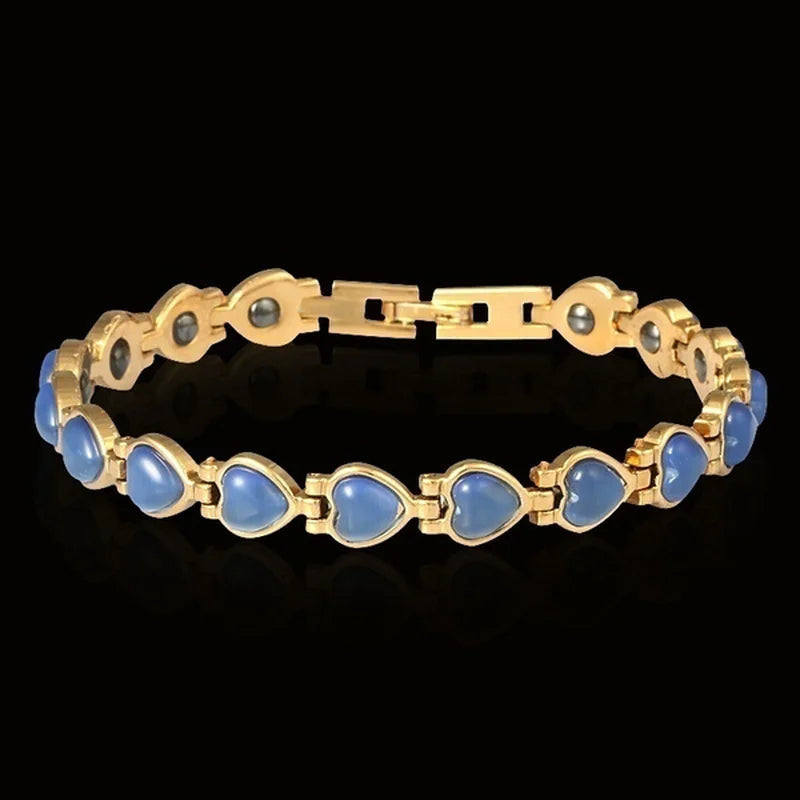 Natural Exquisite Opal Cat's Eye Stone Gold Color Plated Magnetic Bracelet Women Health Care Weight Loss Anti-fatigue Jewelry