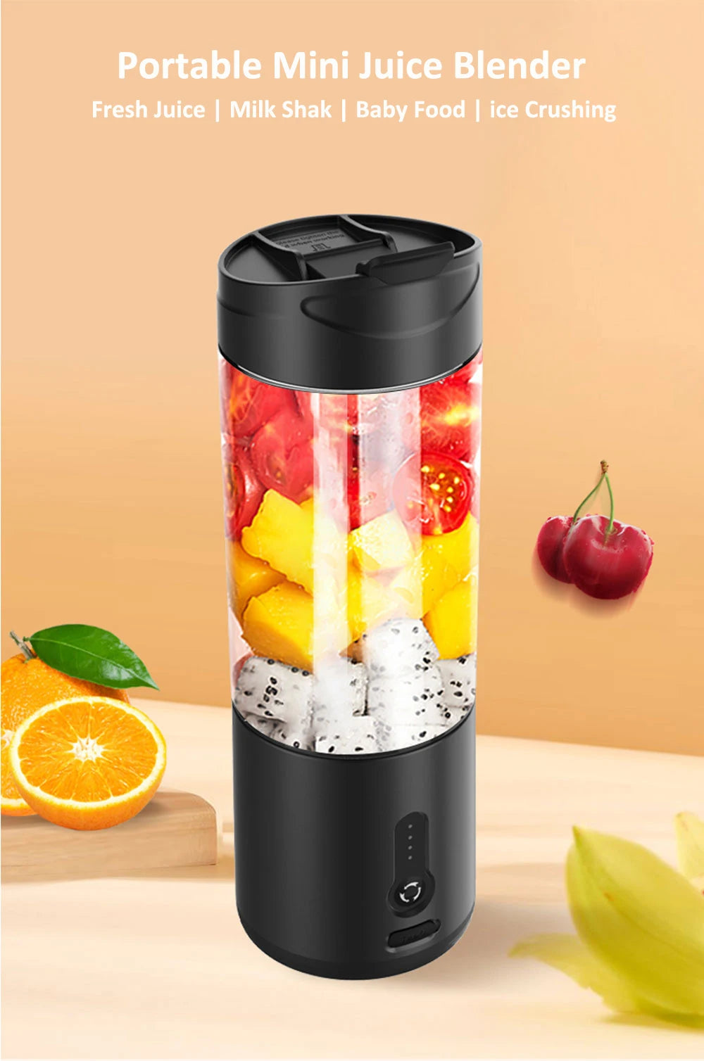 Mini Portable Blender Electric Fruit Juicer Smoothie Orange Fresh Juice Blender Multifunction Rechargeable Portable Juicer Mixer