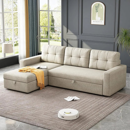 81.5" Sectional Sleeper Sofa with Storage Chaise, L Shaped Pull Out Couch Bed with 3 Removable Back Cushion for Living Room,Apar