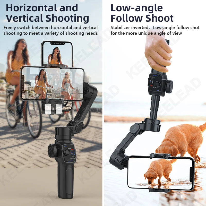 3-Axis Gimbal Foldable Mobile Phone Stabilizer with Selfie Stick for Smartphone Anti-shake Gimbal with Extension Rod for Vlog