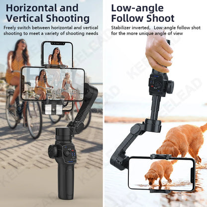 3-Axis Gimbal Foldable Mobile Phone Stabilizer with Selfie Stick for Smartphone Anti-shake Gimbal with Extension Rod for Vlog