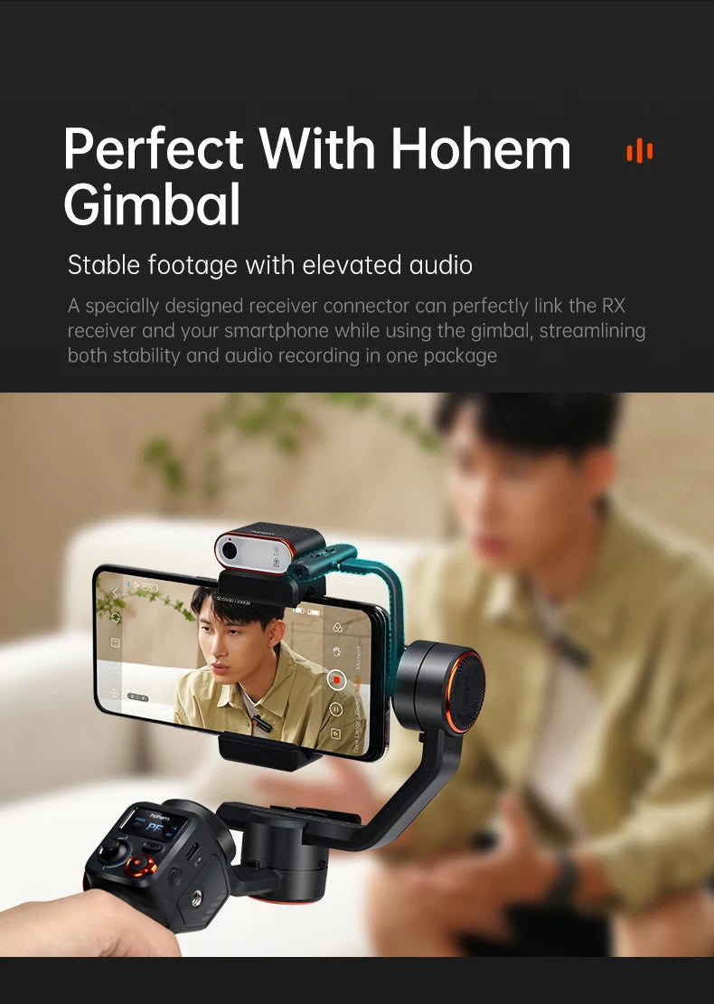 Hohem MIC-01 wireless Lavalier Microphone, Noise Canceling Recording, 20 hours battery life, for iPhone, Android, Live Streaming