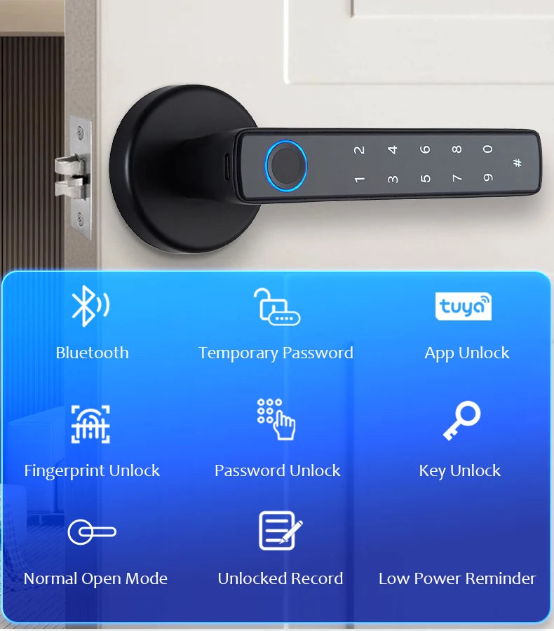 Tuya Smart Fingerprint Door Lock knob Bluetooth Wireless Digital Door Lock Keyless Entry Door Lock Home Security Remote Lock