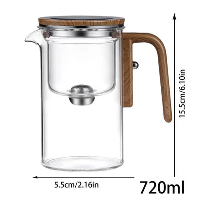 Water Separation Inner Container Teapot One Click Magnetic SwitchTea Separation Filtration Glass Tea Pot Wood Handle Tea