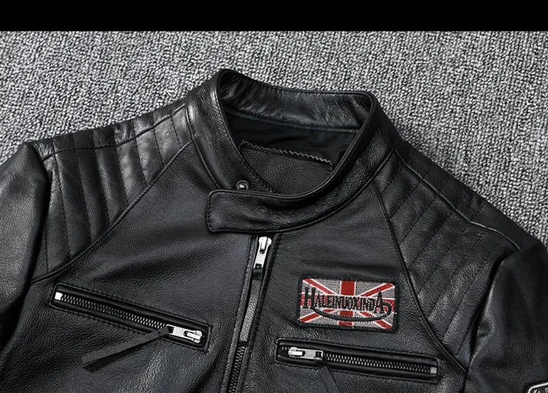 Motorcycle Genuine Leather Jacket for Men Style Biker Jackets Slim Cowhide spring Coat Men