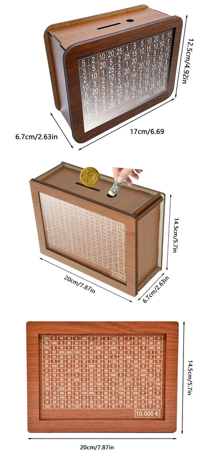 Money Box Wooden Piggy Bank Money Container for Cash Saving Treasure Coin Case 1000/5000/10000 Euro Helps The Habit of Saving