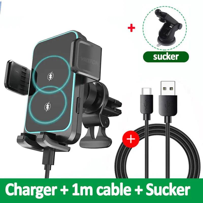 15W Dual Coil Wireless Car Charger for Samsung Galaxy Z Flip 4 3 S22 S21 iPhone Auto Clamp Fast Car Charging Phone Mount Holder - MarvelouStoree