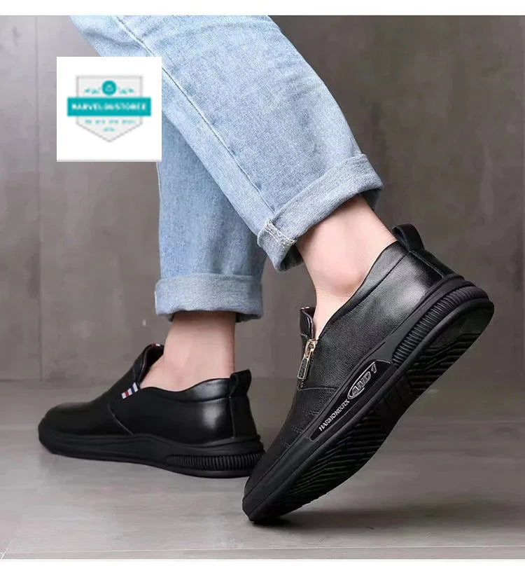 Casual Leather Shoes for Men Trend Brand Loafers Autumn ZIP Flat Man's Sneakes Business Comfortable Moccasins Tenis Masculino