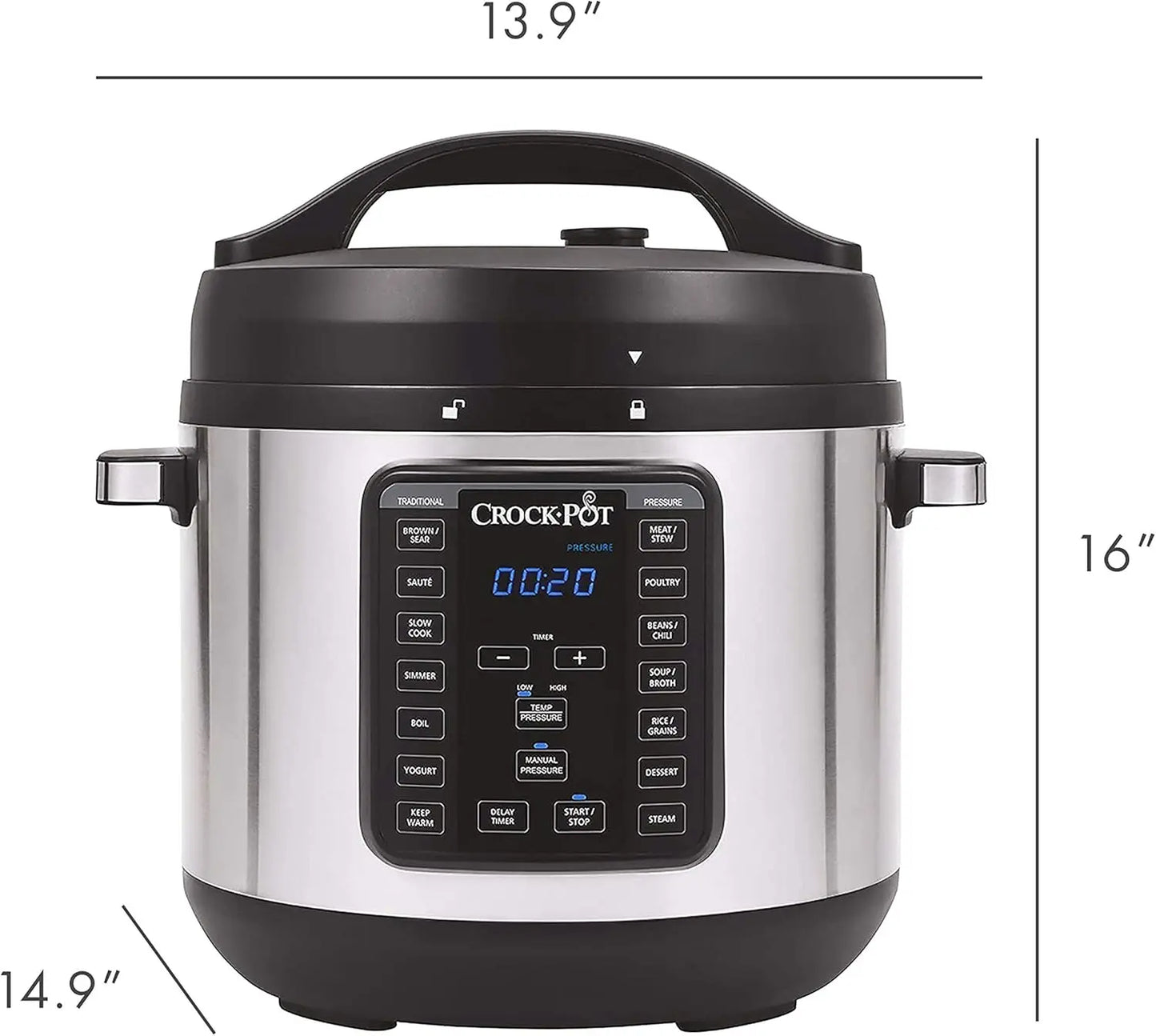 8-Quart Multi-Use XL Express Crock Programmable Slow Cooker and Pressure Cooker with Manual Pressure, Boil & Simmer, S