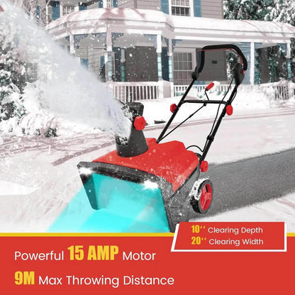 Electric Walk-Behind Snow Blower with Dual LED Lights 15 AMP 20-Inch Corded Snow Sweeper with 180° Rotating Chute