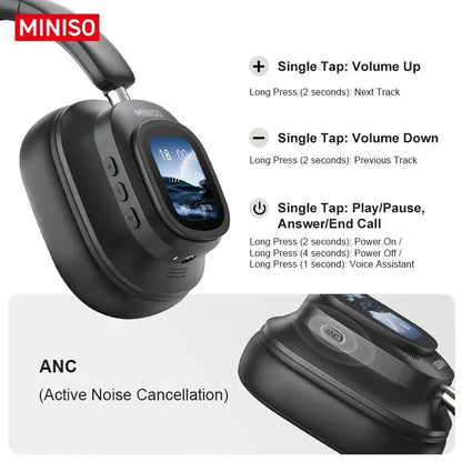 MINISO G90 Wireless Headphones with Built-in Microphone Noise Cancellation Touch Screen Headset,Earbuds Foldable Gaming Headset