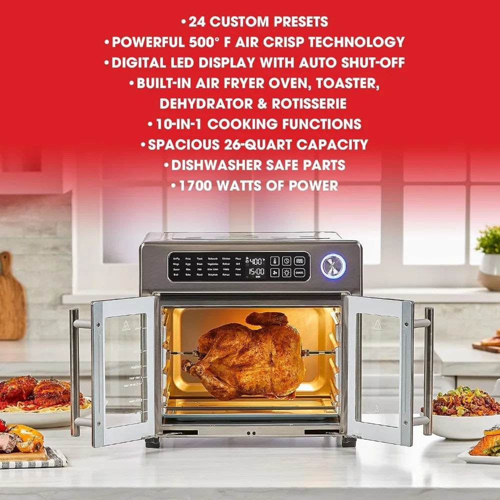 26 QT super large air fryer, convection oven with French door, stainless steel Shipping - MarvelouStoree