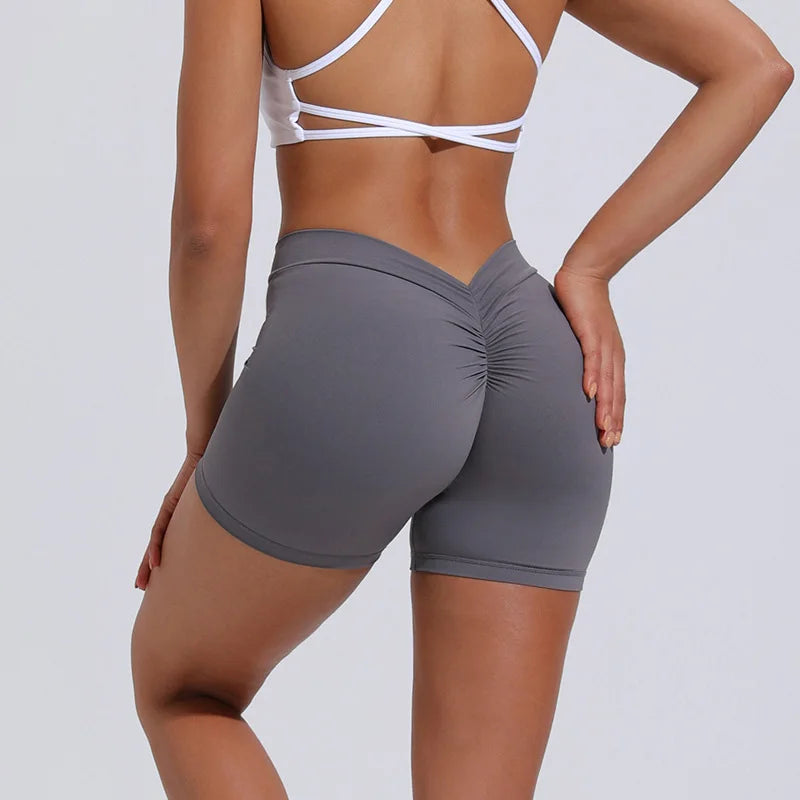 Yoga Shorts Women V Curve Sexy Gym Push Up Shorts Pleated Stretchy  Fitness Tights Cycling Shorts Activewear