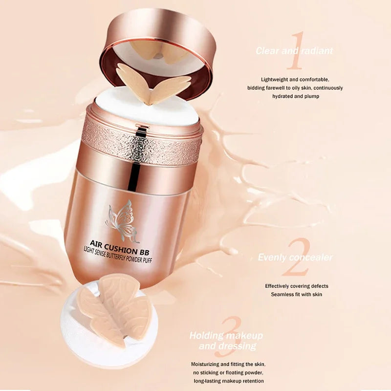 Air Cushion BB Cream Butterfly Powder Puff Moisturizing Foundation Concealer Whitening Oil-control Waterproof Makeup Cosmetics